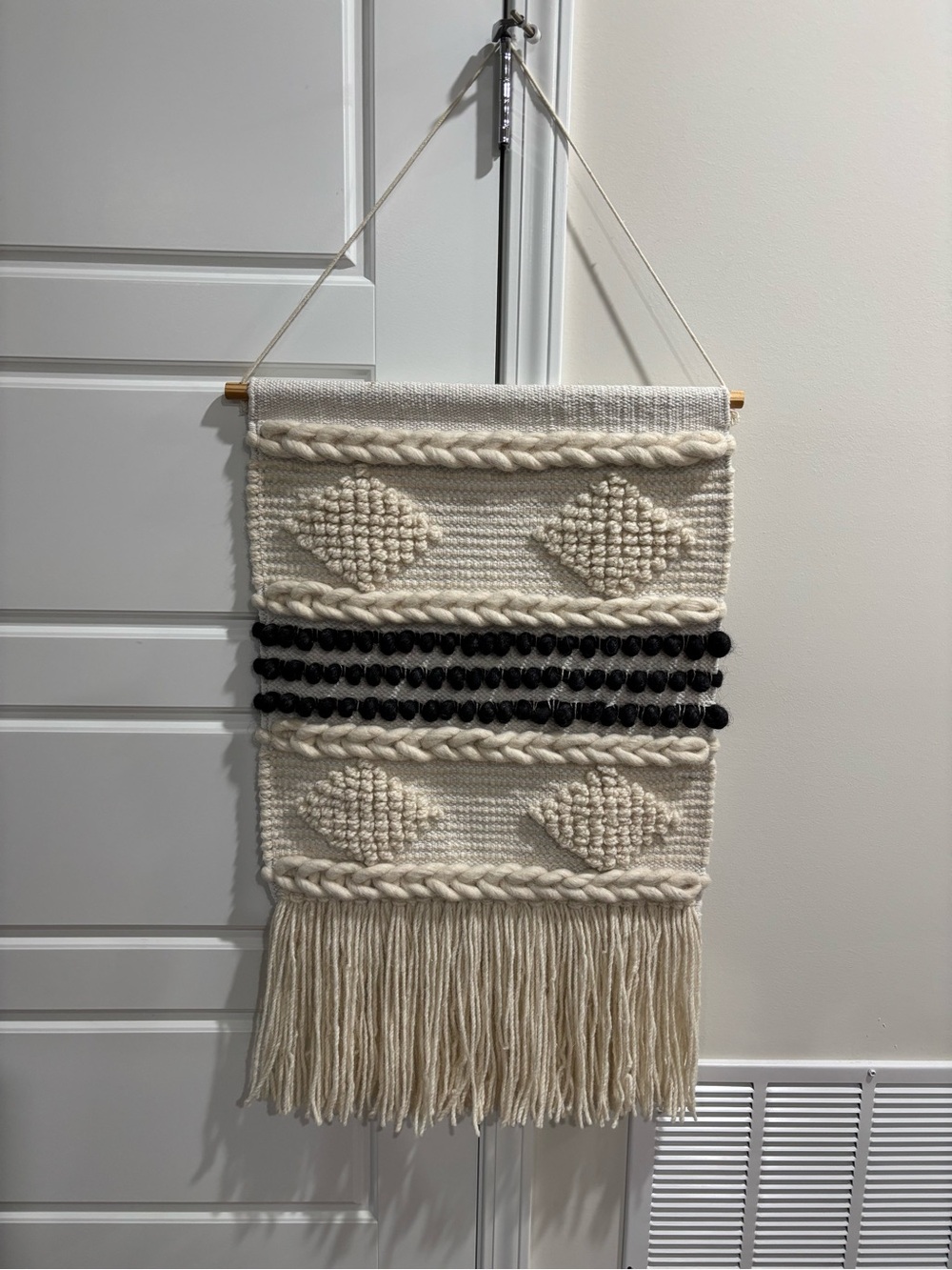 Boho Cream and Black Woven Tapestry Wall Hanging